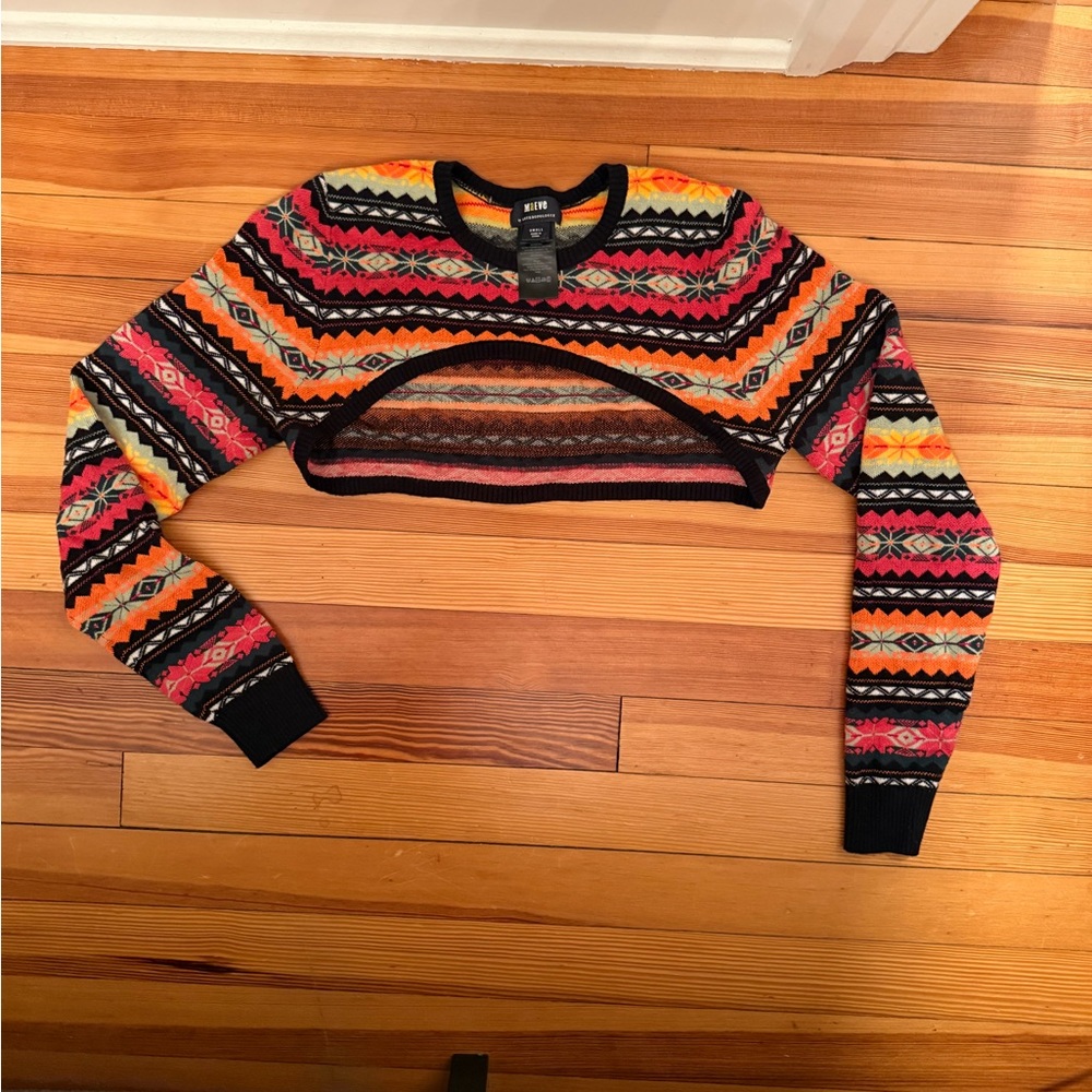Anthropologie Multicolor Patterned Crop Top Balero Sweater